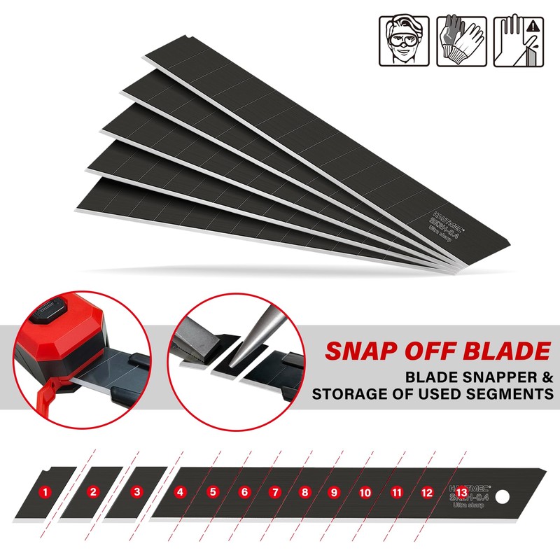 HAUTMEC 10PC 9mm Industrial Utility Knife Blades, SK2H Steel Box