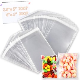500 PCS Clear Resealable Cello/Cellophane Bags 2 Sizes with 200 PCS 3.5×5 Inches, 300 PCSS 4×6 Inches Good for Bakery, Snacks, Candle, Soap, Cookie, Jewelry, Cards