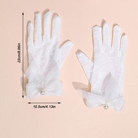 CHIC DIARY White Gloves Short Wedding Gloves Elegant Prom Pearl Bridal Gloves for Dance Tea Party Cosplay