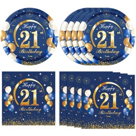 21st Birthday Party Supplies 21st Navy Blue and Gold Birthday Decor Includes Plates Napkins 21 Years Old Birthday Decoration Supplies for Boys Girls Men Women