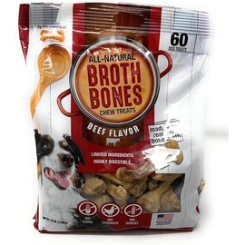 (ONLY GreenFoods) All-Natural Beef Broth Bones Dog Chew Treats. 60 CT, Net Wt.2.6lbs.(1200g) -Limited Ingredients Highly Digestible, No Corn, No Chicken, No Wheat.