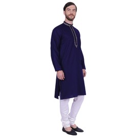 Maple Clothing Kurta - Vestido de pijama bordado de algodón para hombre, Azul / Patchwork, XX-Large