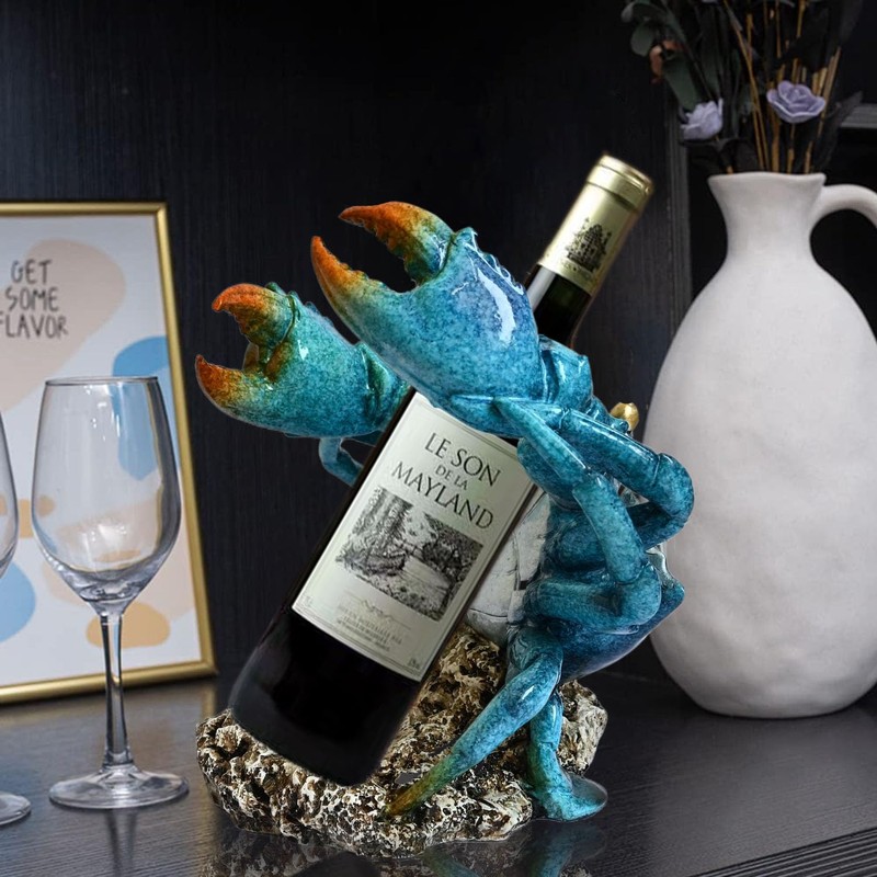 Juliahestia Modern Crab Wine Bottle Holder Countertop Coastal Beach Themed
