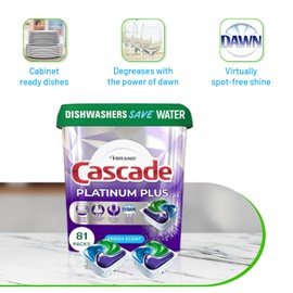Cascade Platinum Plus Dishwasher Pods – Dish Pods for Dishwasher – Cleaner And Deodorizer Dishwasher Tablets – Powerful Grease Remover Dishwashing Tablets - 81-Count/Pack