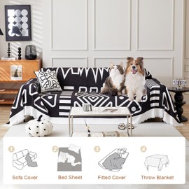 Donzake Boho Sofa Covers for Loveseat - Soft Chenille Cover for 3 Cushion Couch, Dogs, Pets - Thick Washable Furniture Protector Throw