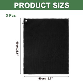PATIKIL 24"x16" Microfiber Golf Towel, 3 Pack Tri-Fold Golf Towels Waffle Pattern Towels Absorption with D Clip, Hook and Loop Fastener, Black