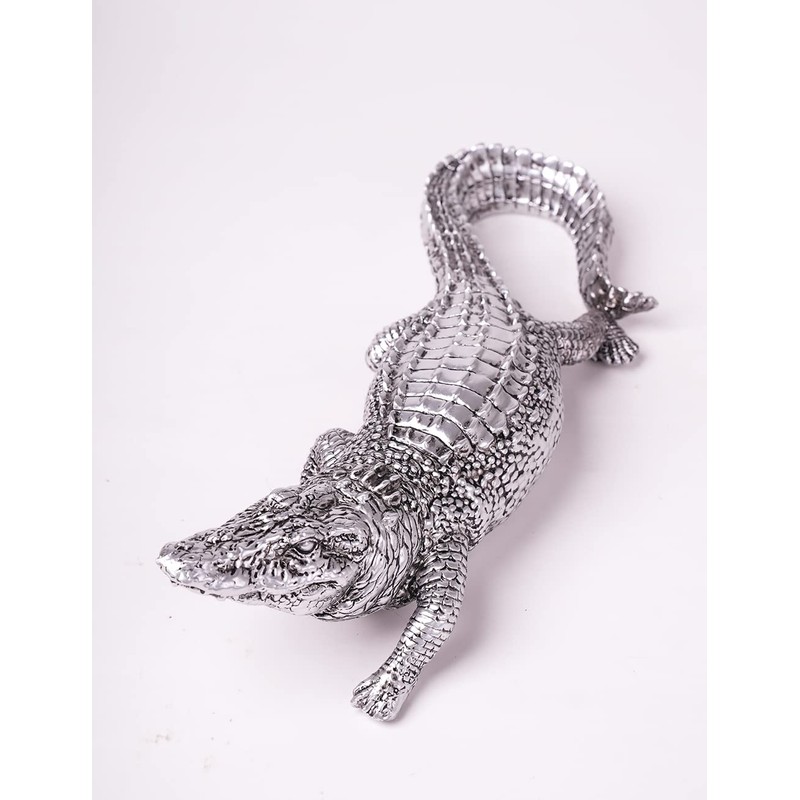 HAUCOZE Crocodile Sculpture Statue Animal Figurine Geometric Decor Polyresin Silver