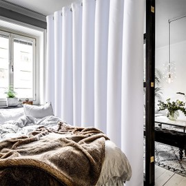 WONTEX Room Divider Curtain - Total Privacy Thermal Blackout Curtains for Bedroom Partition, Living Room and Shared Office, Grommet Curtain Panel for Patio Door, 10ft Wide x 8ft Long, Greyish White