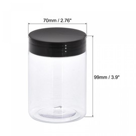 sourcing map Round Plastic Jars with Black Screw Top Lid, 10oz/ 300ml Wide-mouth Clear Empty Containers for Storage, Organizing, 2Pcs