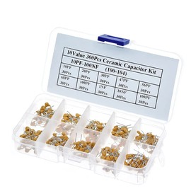 Samcos Ceramic Capacitor, Capacitor, 10 Types, 300 Pieces, Capacitor Ceramic, 10P-100NF, 50V, Multilayer Ceramic Capacitor, Electronic Components, Electrolytic Capacitor, Ceramic Capacitor, Set Insulation, Abrasion Resistant, Storage Case Included
