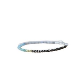 LKBEADS Unisex aquamarine, pyrite & labradorite 2.5-3mm rondelle faceted beads 7 inch stacking bracelet with 925 sterling silver - silver plated clasp