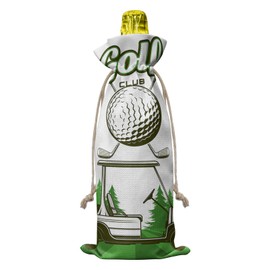 PIEPLE 10 Pack Wine Bottle Bags, Golf Club Wine Bottle Cover with Drawstring, Gift Bag for Champagne, Wedding, Birthday, Christmas, Thanksgiving, Party Green Forest Botanical Golf Sport Golf Cart