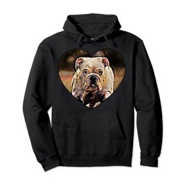 Cute English Bulldog Puppy Heart-shaped Colorful Art Design Pullover Hoodie