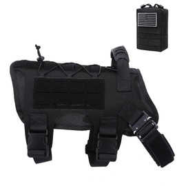 Gepopet Dog Harness for Medium & Large Dogs No Pull Tactical Dog Harness with a Molle Pouch Adjustable Service Dog Vest with 3X Metal Buckle with Hook and Loop Panel Black Medium