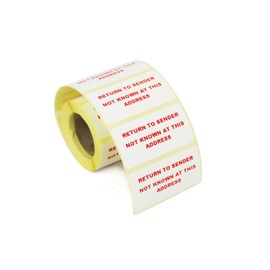 Label Metrics - Return to Sender not Known at This Address. 50mm x 25mm Labels/Stickers Printed with Red Text. Ideal Shipping Labels. (250 Labels)