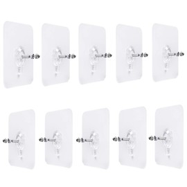 LAJAR 10Pcs Adhesive Wall Mount Screw Hooks, No-Trace Sticker Screw Hanging Nails for Bathroom Kitchen Shower Room (10mm)