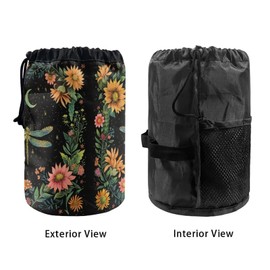 Wnbucioht Personalisierte Kosmetiktasche mit Kordelzug für Damen, Stehen, Make-up-Tasche, Kulturbeutel, Reiseutensilien, Libelle mit Blume, Einheitsgröße, Kulturbeutel