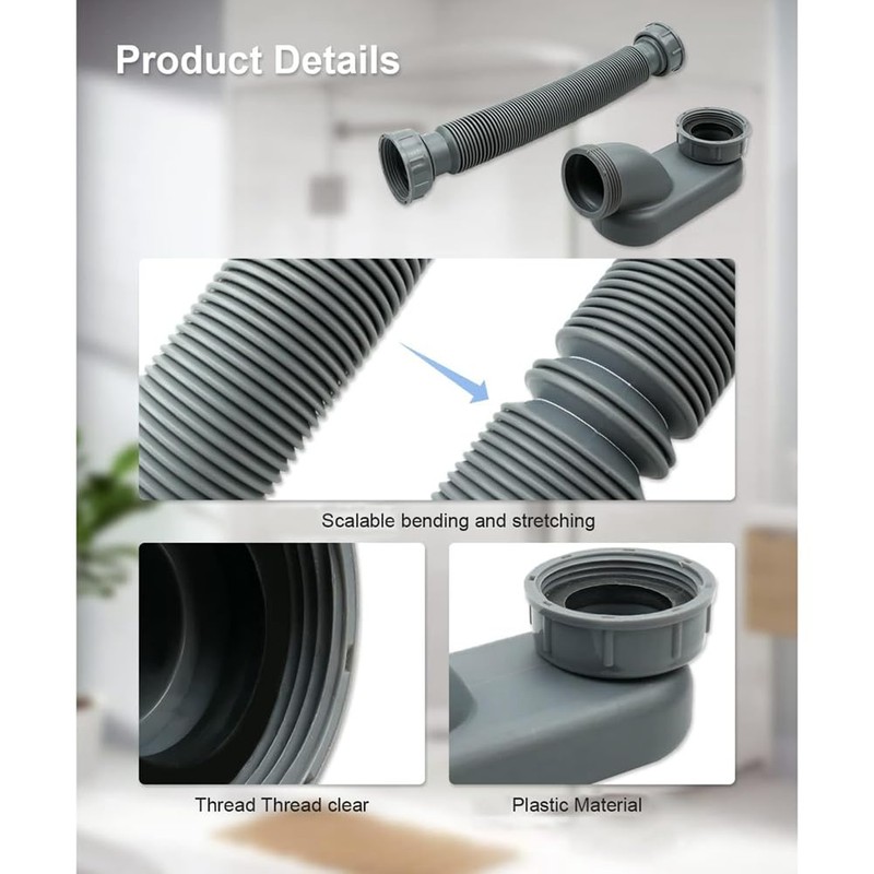 Nagoyuki Low Profile 1 1/2 P Siphon, Flexible Bathtub Shower