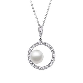 Stunning Japanese White Akoya Cultured Pearl Pendant AAAA Quality in Sterling Silver with 18" Chain (8-8.5mm) - PremiumPearl