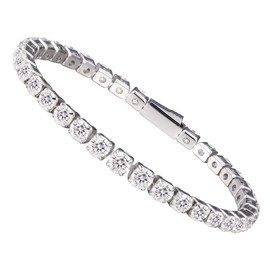 HMJ Moissanite Tennis Bracelet for Women, 4mm/5mm Diamond Tennis Bracelet Wedding Bridal Prom, Jewelry Bracelet Birthday Gift for Mother/Wife Size 6.5-7.5 Inch (4mm White Moissanite, 7 inch)