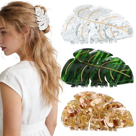 Cute Acetate Hair Claw Clip for Women Girls 3.5 Inch Fun Hair Clips Unique Leaf Stylish Spring Hair Accessories Strong Hold for Thick Thin Hair