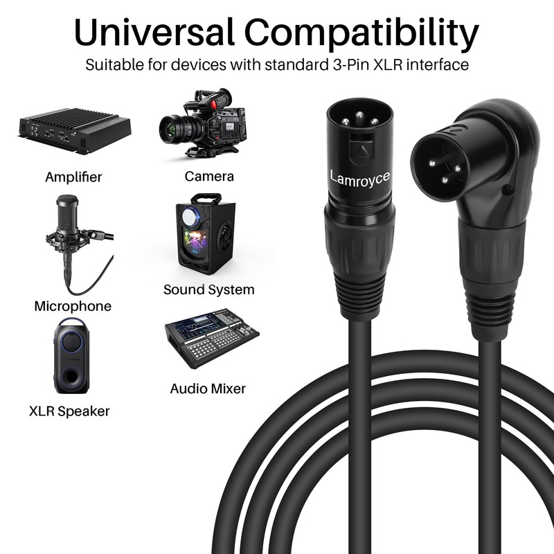2-Pack Right Angle XLR Microphone Extension Cable Adapter 1.5 Feet,