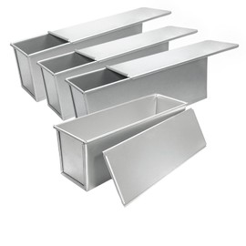 LECEHIVO 4 Pcs 2 lb Pullman Loaf Pan with Dough Scrapers 13 x 4 Inch Silver Baking Mold Nonstick Coating Pan with Lid for Baking, Bread Toast, for Oven Use