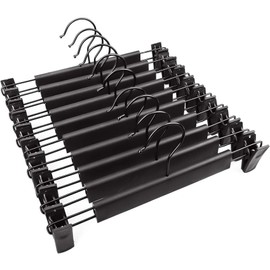 Trouser Hanger, 10Pack Pant Hangers Space Saving Skirt Hangers with Clips Adjustable Non-Slip Coat Suit Metal Hangers Heavy Duty Chrome Clothes Hangers Clothes Hook,Black