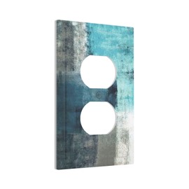 Grunge Graffiti Turquoise Indigo Cyan Teal Blue Gray Grey Abstract Art 1-Gang Single Electrical Duplex Receptacle Light Switch Wall Plate Outlet Covers Mid Size Dual Device Decorative Plug Faceplate