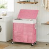 WOWLIVE Double Laundry Hamper with Lid, Handwoven Rolling Laundry Basket
