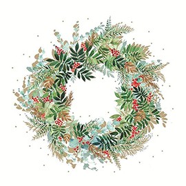 Decorative Christmas Hill Holiday Wreath Paper Beverage Cocktail Napkins, 20 Count
