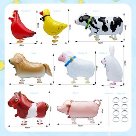 8-Pack Walking Farm Animal Balloons | Farm Theme Party Decorations for Kids' Birthdays, BBQs & Farmhouse Events | Reusable Foil Balloons with Ribbon