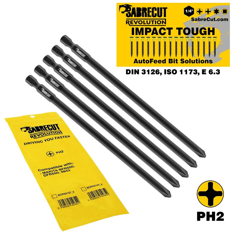 5 x SabreCut SCPH2157_5 157mm PH2 Autofeed Collated Drywall Screwdriver