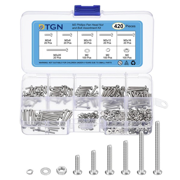 DTGN 420 Pcs Nuts and Bolts Assortment Kit M2 Pan