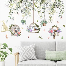 WOHAHA Wall Sticker, Plants, Stylish, Leaves Vines, Birds, Birds, Birdcages, Flowerpots, Stylish, Wall Stickers, Removable Wallpaper, Waterproof, Removable Wallpaper, Living Room, Bedroom, Room,