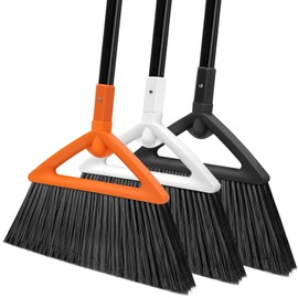SZJYHQY 3PCS Outdoor Indoor Broom, Brooms for Sweeeping Indoor, Heavy-Duty Kitchen Broom with Long Pole, Angle Broom for Garages Restaurant Courtyard Office Lobby Sweep Dust (Black White Orange)