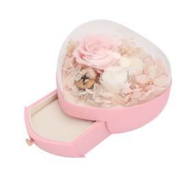 Heart Shaped Jewelry Box Wedding Preserved Flower Necklace Ring Storage Box Organizer for Women Girls Pink