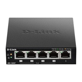 D-Link Ethernet PoE Switch, 5 Port Unmanaged with 4 PoE Ports Fanless Desktop or Wall Mount Plug and Play (DES-1005P), Black