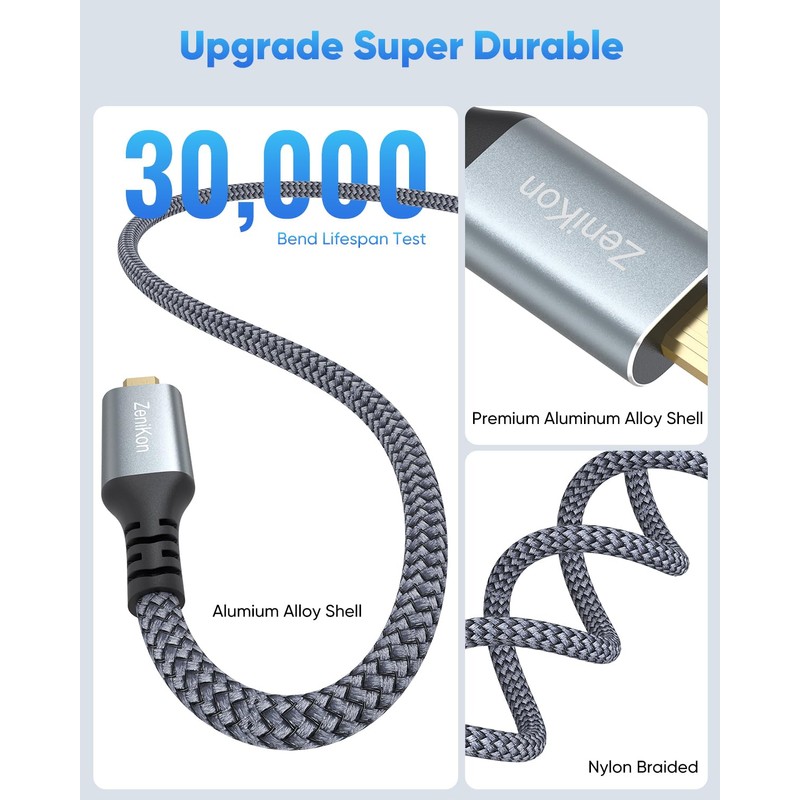 ZeniKon 4K Micro HDMI to Micro HDMI Cable 6FT, Braided