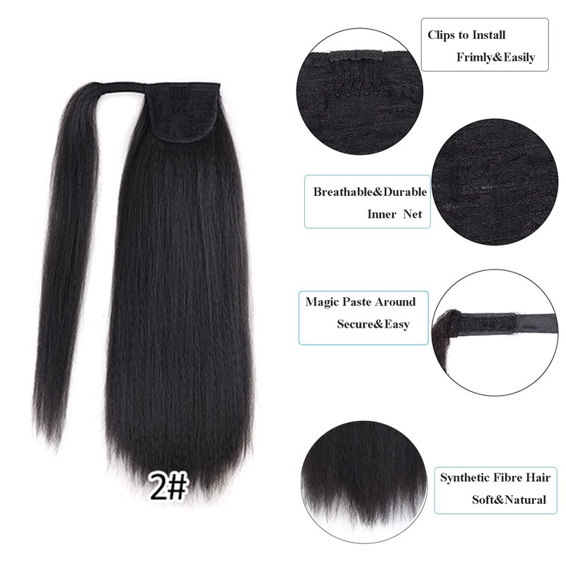 Long Afro Kinky Straight Ponytail Wrap Around Yaki Straight Pony