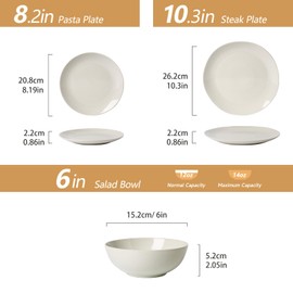 Ceramic Dinnerware 12 Pieces glazed cream white Dinner Set,Plates Pasta Bowls Cereal Bowls Reactive Change Glaze Dish Sets, Modern Stoneware Dishe (glazed cream white)