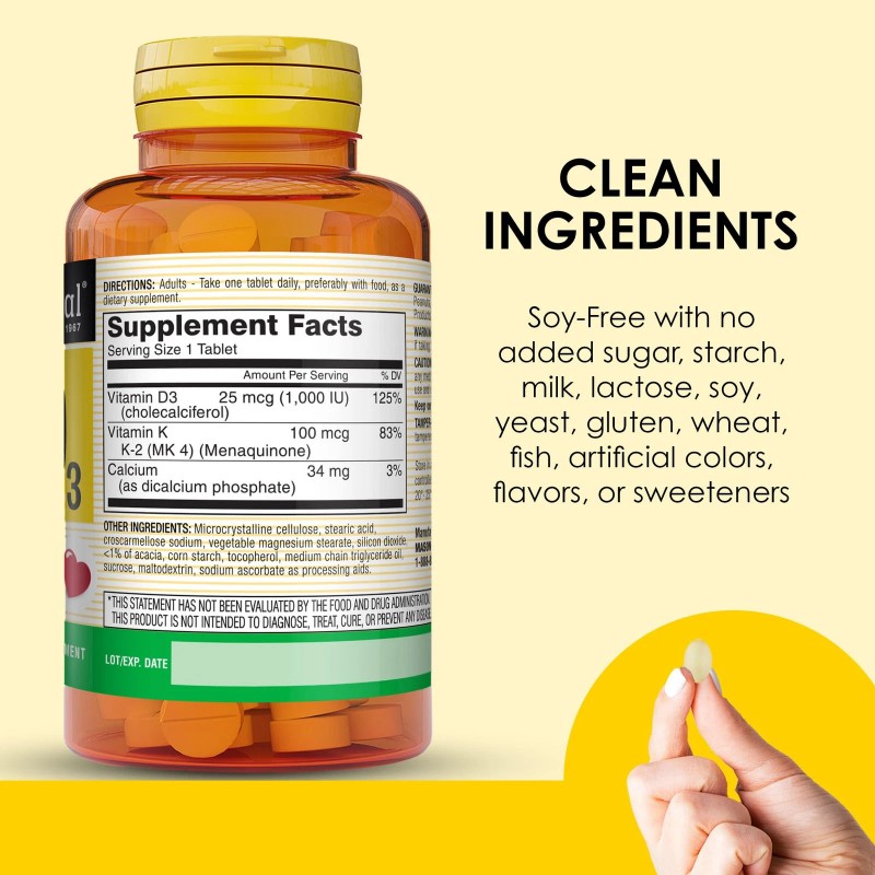 Mason Natural Vitamin K2 D3 Bone Support 100 Count Pack