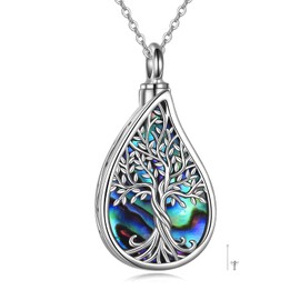 URONE Urn Necklaces For Ashes 925 Sterling Silver Tree Of Life Cremation Jewelry For Ashes Memory Jewelry For Women Men (abalone urn necklace)