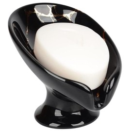 Umlaca Soap Dish Ceramic,Self Draining Soap Holder Keep Soap Dry,Leaf Shape Soap Tray Vintage,Suitable for Kitchen, Bathroom, Shower (Black)