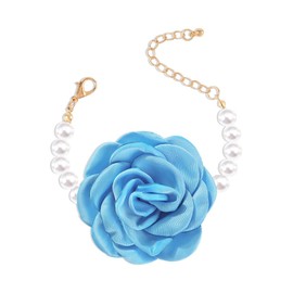 Dmaiy Pearl Flower Bracelet Vintage Roses Bracelets Jewelry Gold Baroque Bracelet for Wedding Festival Party Daily (Blue)
