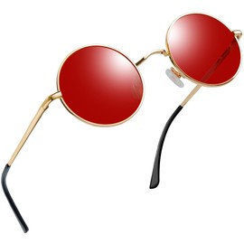 Joopin Men's Sunglasses, Polarized, Round, UV Cut Protection of UV400, Lightweight, Durable, Retro, Fashion, Classic Design, With Case, For Traveling, Outing, Fishing, Driving, Climbing, Black