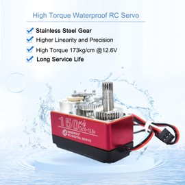 HOOYIJ 12V Waterproof IP66 150KG Digital RC Servo 1/5 Stainless Steel Gear High Torque Large Steering Servo with 18T Servo Arm for Baja Car RC Car Robot Crawler 270° Control Angle