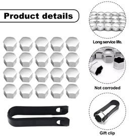 Pack of 20 Wheel Bolt Caps 17 mm, Wheel Nut Caps 17 mm, Hexagonal Wheel Nut Caps, Universal Caps Wheel Cover Caps for Screws, Plastic Tyre Nuts with Removal Tool for Cars (Grey)