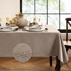Elrene Home Fashions Laurel Solid Texture Water and Stain Resistant Tablecloth, 60"X102" Rectangle, Taupe