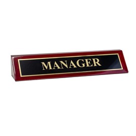 Piano Finished Rosewood Standard Engraved Desk Name Plate 'Manager', 2" x 8", Black/Gold Plate